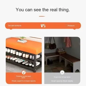 Nhà lối vào Sit-on băng ghế dự bị tích hợp mềm đệm mở rộng Giày thay đổi băng ghế dự bị tủ giày giá cho phòng khách kim loại - Product Image 4
