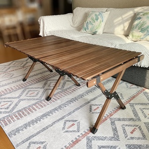 HE-1146, <span class=keywords><strong>Table</strong></span> de pique-nique de <span class=keywords><strong>camping</strong></span> de couleur noyer en bois de hêtre massif, tables enroulées avec écrous en laiton pouvant ajuster la différence de hauteur - Product Image 2