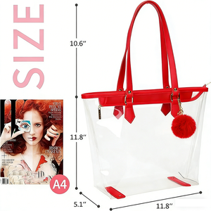 Bolsa de Mano Transparente Grande con Colgante de Peluche, Bolsa de PVC Transparente de Moda para Mujer, para Viajes y Playa - Product Image 2