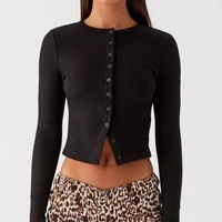 Cardigan décontracté pour femme à manches longues et col rond, couleur unie, boutonné, court, confortable pour le quotidien, en viscose/polyester, idéal pour l'automne