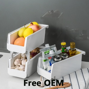 Stackable Household Kitchen Fruit and <b>Vegetable</b> Storage Rack Drawer Type Large Opening Miscellaneous Storage <b>Basket</b> - Product Image 2