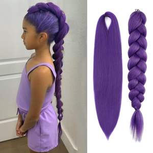 Perruque tressée synthétique de 26 pouces, fibre à basse température, couleur violette, pour toutes les formes de visage - Product Image 3