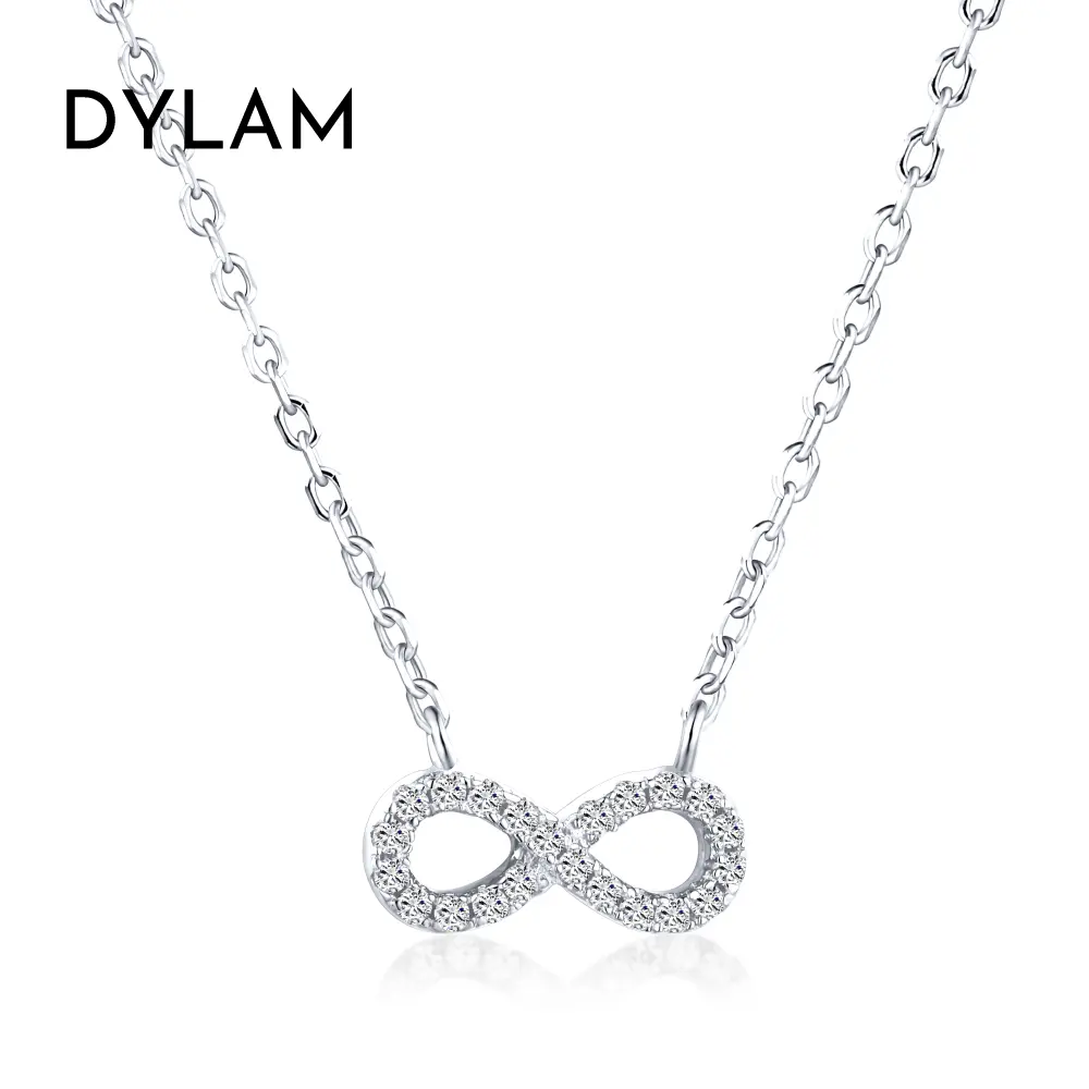 Dylam 925 ayar gümüş 5A kübik zirkonya Infinity kolye kolye sonsuz aşk kolye hediye kutusu ile kadınlar için