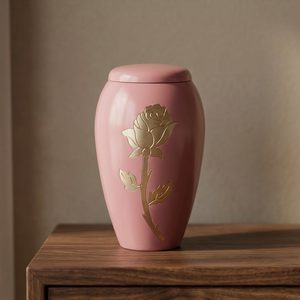 Pink Aluminum Cremation Urn Human <b>Ashes</b> Memorial <b>Casket</b> Rose Engraved Keepsake Urn <b>for</b> Grave Garden Home - Indian Home Crafts - Product Image 1