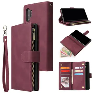 Housse de téléphone portable en cuir, portefeuille, étui avec fermeture éclair, protection antichoc pour Samsung Note 10 Pro Note 10