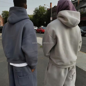 QIANSHI Schwerer Tech-Fleece Baumwoll-Trainingsanzug Unisex Blanko Set aus Kastenförmigem Oversized Hoodie und Jogginghose Maßgeschneiderter Herren-Trainingsanzug - Product Image 5