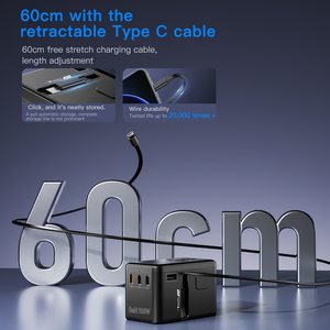 HL-A06-PD100W GAN <span class=keywords><strong>Universal</strong></span>-Reiseadapter Reisestecker mit Typ-C Einziehbarem Kabel Mit US UK EU AUS Steckeradapter - Product Image 3