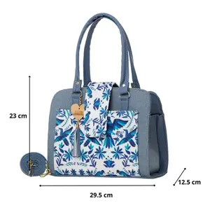 Bolso Tote de Algodón Azul para Mujer, Tamaño Mediano, para Uso Diario o Playa, con Cierre de Broche y Bolsillo Interno con Cremallera - Product Image 3