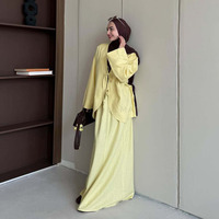 Ensemble coordonné personnalisé 2026, nouveau modèle pour femmes, ensemble 2 pièces en lin, cardigan à nouer devant et jupe longue, ensemble abaya musulman