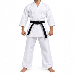 Kimono de karaté blanc 100% coton respirant 300 grammes Coupe classique Vêtement d'arts martiaux pour adulte avec ceinture noire Uniforme Kyokushin - Product Image 1