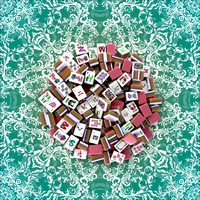 Jeu de tuiles de mahjong américain rose corail en acrylique avec tapis de jeu imprimé Village de Noël, cadeau de fêtes pour elle