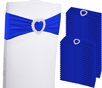 Zrlljp 100 pièces Nœuds de chaise extensibles en Spandex bleu roi, bandes élastiques de couverture, attaches à boucle coulissante, lavage à la main, pour mariage et fête