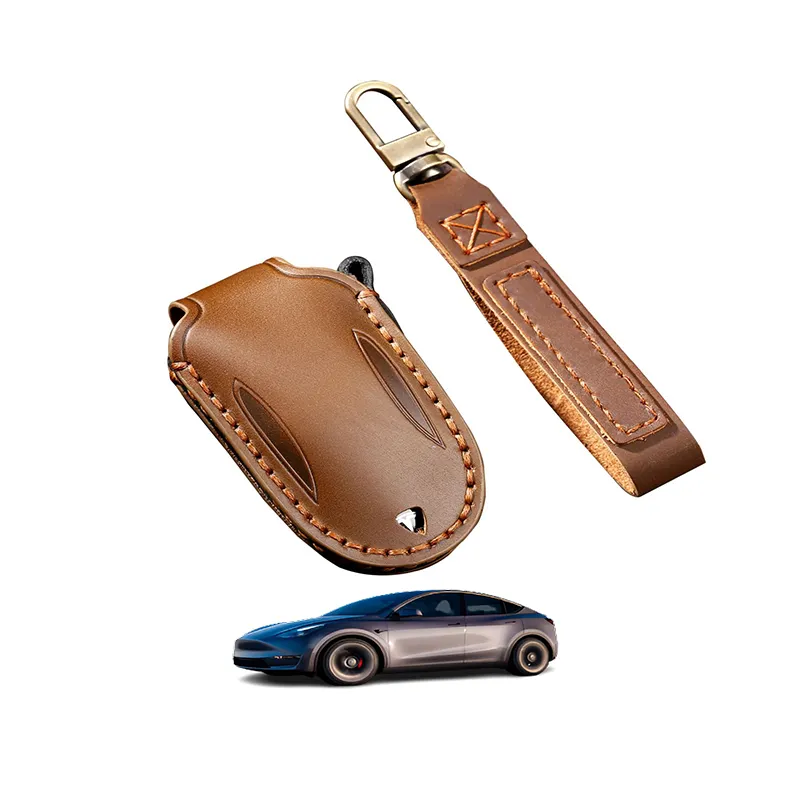 High Quality Zinc Alloy Leather Car Key Fob Case Cover For Tesla Model Y 3 Protector Keyless Shell Keychain Accessories