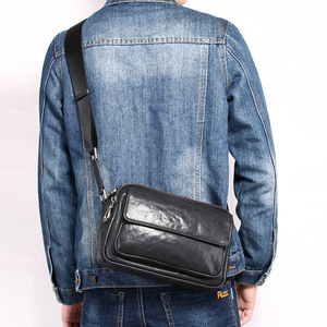 Genuine Leather Crossbody <b>Bag</b> Men's Shoulder <b>Bag</b> Black Solid Color Ultralight Fashionable Casual Travel Summer 2025 - Product Image 1