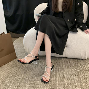 Sandalias de Tacón Alto Transparentes con Cristales Plateados y una Sola Tira para Mujer, Tallas Grandes 41-45, Diseño <span class=keywords><strong>Ancho</strong></span> para Pies Anchos, Verano - Product Image 2