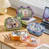 Boîte à lunch isotherme en acier inoxydable pour enfants, avec 3 compartiments, motif de personnage de dessin animé, pour enfants