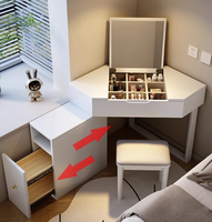 Table de toilette triangulaire en bois massif avec bureau de rangement minimaliste, table de maquillage compacte intégrée pour les petites chambres