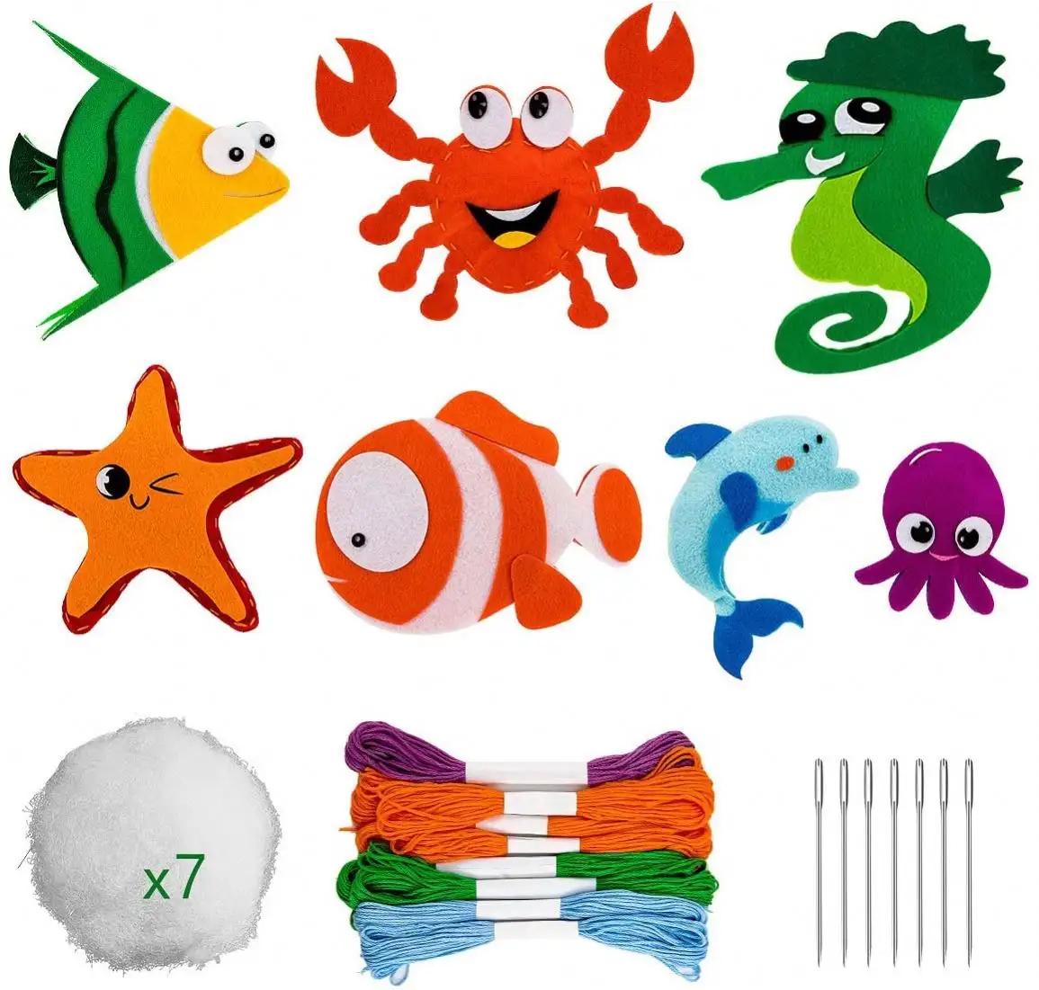 Fun começando fazer o seu próprio oceano sereia animais marinhos feltro diy brinquedo costura kit caixa artesanato para crianças com idades entre 5 +