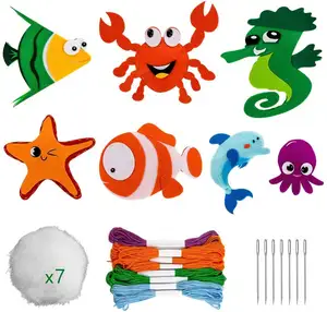 Kit de couture en feutre pour enfants de 5 ans et plus, pour créer des animaux marins sirène, bricolage, boîte de loisirs créatifs - Product Image 1