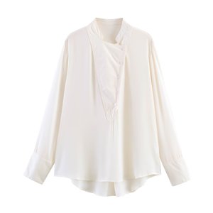 SHENZHU Abbigliamento <span class=keywords><strong>Donna</strong></span> Estate 2026 Nuova <span class=keywords><strong>Camicia</strong></span> a Maniche Lunghe Drappeggiata con <span class=keywords><strong>Mezza</strong></span> Apertura, Semplice e Versatile 4043002 - Product Image 1