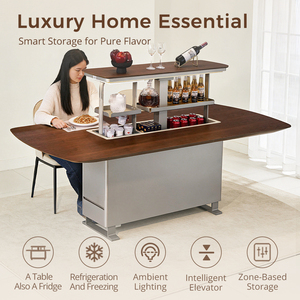 Luxury Walnut Solid Wood Smart Dining <b>Table</b> With Hidden Refrigerator Freezer and Lift Top Design CB150 Smart Dining <b>Table</b> CB150 - Product Image 5