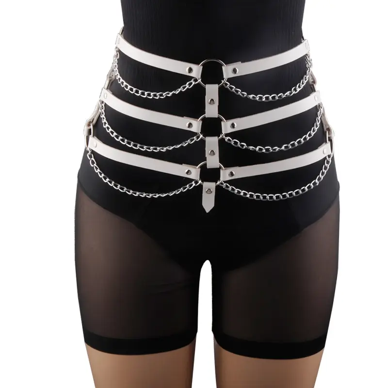 Factory direct leather binding belt women's nightclub sexy hollow out clothing black bondage waist chain