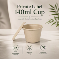 Fournisseur Direct Usine – Gobelets Biodégradables en Bagasse 140ml avec Couvercle, Résistants à la Chaleur, Compatibles Micro-ondes, Empilables, Design Moderne, Origine Shandong