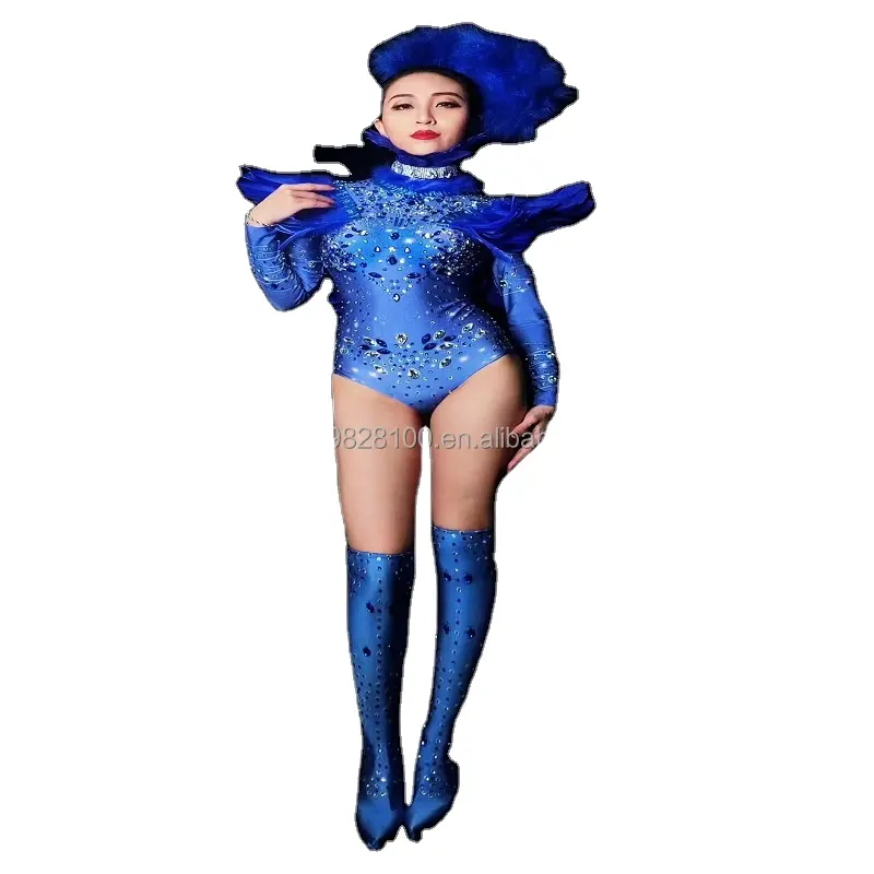 Nightclub bar djds female singer royal blue feather high-end costume jazz dance gogo dance team business performance