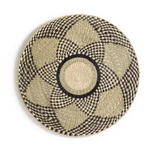 Art mural en jonc de mer bohème tissé, Plaque murale suspendue en jonc de mer, motif de fleur, panier mural suspendu rétro, Accents décoratifs pour la maison - Product Image 4