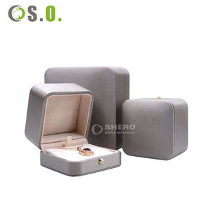 Boîte à bijoux en similicuir PU, nouveau style, couleur or champagne, avec logo personnalisé, pour collier, bracelet, boucles d'oreilles et bague, vente en gros - Product Image 1