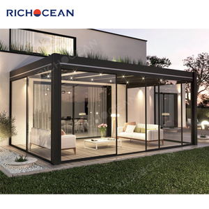 RICHOCEAN Villa Moderne Personnalisée, Pergola Étanche, Véranda à Toit Plat, Serre en Verre, Cadre en Aluminium, <span class=keywords><strong>Solarium</strong></span> Autoportant - Product Image 3