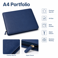 Portafolio de Cuero A4 con Cierre y Calculadora, Organizador de Negocios, Bolsa de Documentos de PU Premium para Reuniones de Oficina, con Logotipo Personalizado