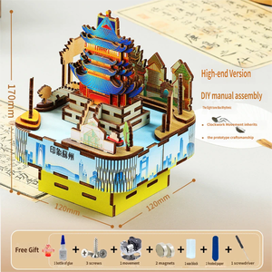 Boîte à musique éducative en bois à monter soi-même, thème bâtiments 3D, jeu d'apprentissage adapté aux enfants, conforme à la norme de sécurité EN71, décorative pour les 5 ans et plus - Product Image 5