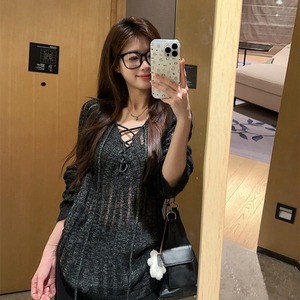 Maglione da <span class=keywords><strong>donna</strong></span> lavorato a <span class=keywords><strong>maglia</strong></span> <span class=keywords><strong>gialla</strong></span> con camicetta protezione solare tinta unita con Top Casual allentato per la lunga lunghezza della primavera estate - Product Image 4