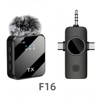 Micrófono Lavalier Inalámbrico 3 en 1 Rts F16 con Estuche de Carga y Conector Tipo C para Vlog, Entrevistas y Transmisiones