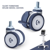 Roulettes pour appareil de beauté de 2 pouces, en nylon entièrement plastifié, doubles, non magnétiques, pivotantes, avec tige filetée et roulement