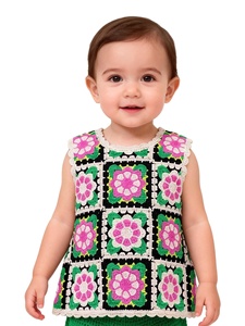 Vestido Sem Mangas para Bebê Menina em Crochê com Quadrados Granny, Colorido e <span class=keywords><strong>Floral</strong></span>, Conjunto de Verão para Crianças - Product Image 1