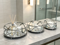 Ensemble de plateaux ronds en métal argenté avec base miroir, plateaux décoratifs miroir pour bijoux, cosmétiques, desserts, table, décoration de maison, mariage, fête