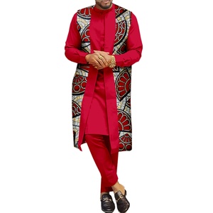 Ensemble 2 pièces formel Dashiki pour <span class=keywords><strong>homme</strong></span>, grande taille, en coton uni, brodé, anti-plis, à manches longues, motif géométrique, style ethnique africain - Product Image 5