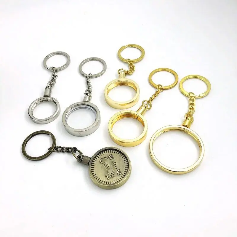 challenge coin holder keychain gold plated metal flat coin holder key ring