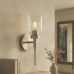 Silvia Brushed Nickel Wall Sconce Clear Cylinder Glass Shade for Bathroom <b>Vanity</b> Decor - Product Image 1