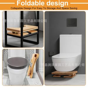 Bamboo Toilet Stool <b>Foldable</b> Adjustable Angle <b>Footstool</b> For Bathroom Use - Product Image 4