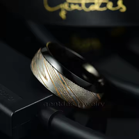 Gentdes Jewelry Bague en or Damas 8mm Bague en titane noir Bagues de mariage pour hommes Bijoux pour hommes Bague en damas bleu