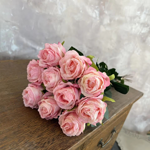 Ramo de 10 Rosas Artificiales de Seda al por Mayor, Flores Artificiales para Decoración del Hogar y Bodas, Ramo de Rosas Color Rosa Empolvado - Product Image 5