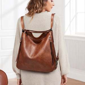 Dropshipping Shopify Stone Washed Leather Hobo <b>Purses</b> for Women Soft Top Handle Shoulder Bag with Wallet 3PCS Set - Product Image 4