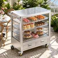 Chariot de maintien au chaud des aliments en acier inoxydable commercial à 4 niveaux, chariot mobile pour aliments chauds avec portes coulissantes pour la restauration