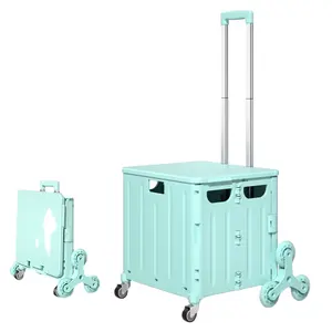Foldable Plastic Shopping Cart with Wheels Folding Trolley for Family Shopping