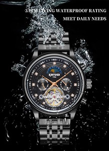 Montre mécanique automatique pour homme KINYUED, bracelet en acier inoxydable, phase de lune, date, tourbillon, étanche 3BAR - Product Image 4