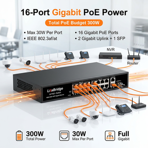 Ai สมาร์ทพอร์ต16กิกะบิต POE 2 Ge Uplink 1 SFP 300W Watchdog รีสตาร์ทสวิตช์ VLAN POE 250M สำหรับกล้องวงจรปิด IP NVR - Product Image 2