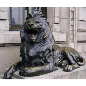 曲陽大型装飾屋外金属製動物彫刻 座像 アンティークブロンズ等身大ガーデンライオン像 屋外用 - Product Image 3